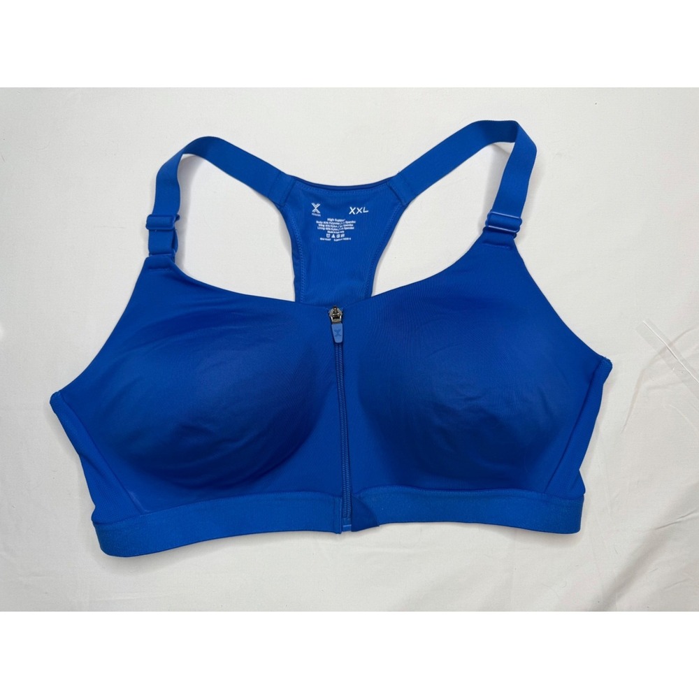 Xersion Royal Blue Zip Front  Sports Bra High Support Racerback Size XXL